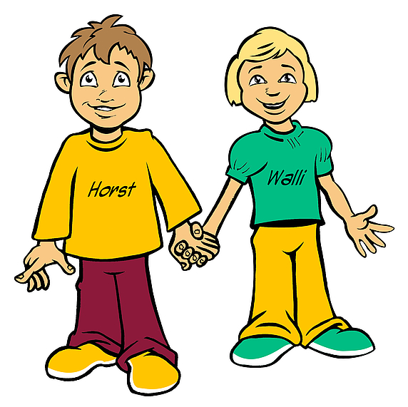 Als Maskottchen des Marketingvereins „Wir für Wallenhorst“ stehen Walli und Horst für Kinderfreundlichkeit in Wallenhorst. (Zeichnung: das|werbeatelier)