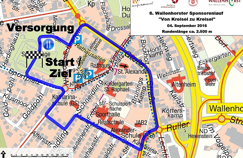 Optimal für Läufer und Zuschauer: Vom Sportplatz aus führt der 2,5 Kilometer lange Rundkurs durch das Wallenhorster Zentrum.