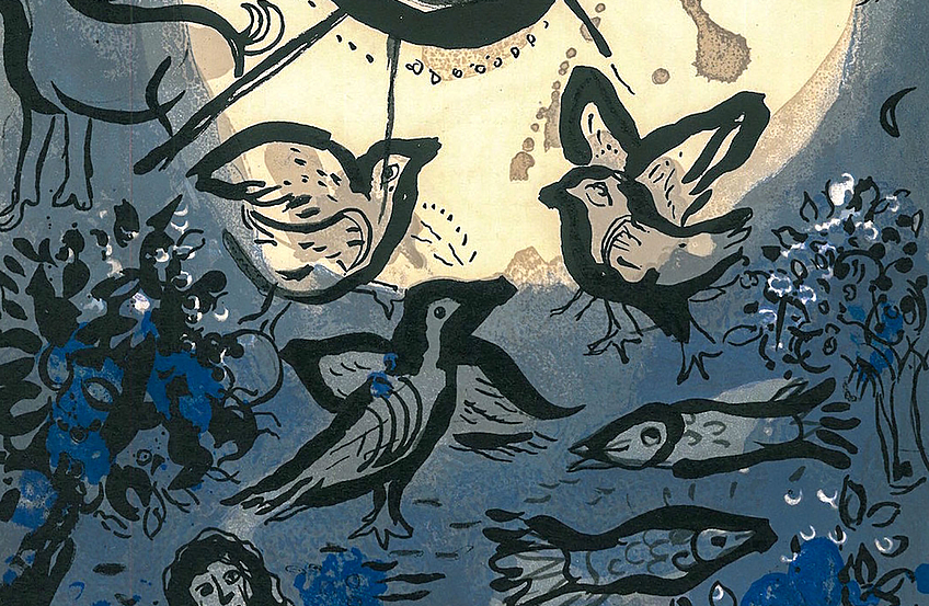Eines der Werke, die in der Ausstellung zu sehen sind: Marc Chagalls Farblithographie „Die Schöpfung“ (Ausschnitt).
